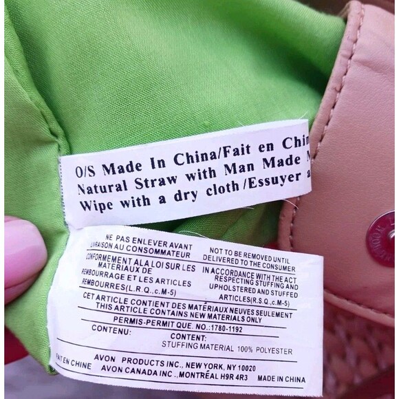 VTG Woven Natural Straw Handbag Wood Beaded Floral Summer Double Handle Bag Avon - Picture 7 of 7